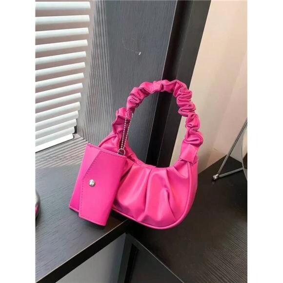 Mini Solid Color Women Pleated Handbag - Picture 1 of 7